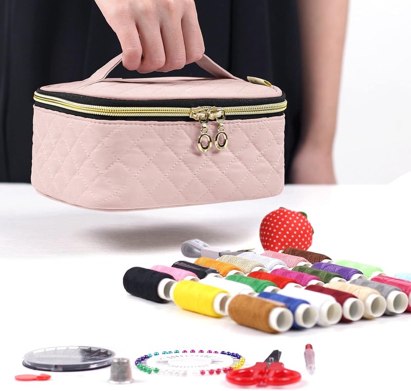 LoDrid Sewing Kit, Portable Flannel Bag with Complete Sewing Supplies for Travel, Sewing Repair Tool for Adult & Beginner, 24 Color Threads, 30 Needles & Sewing Accessories, Dusty Rose - Image 5